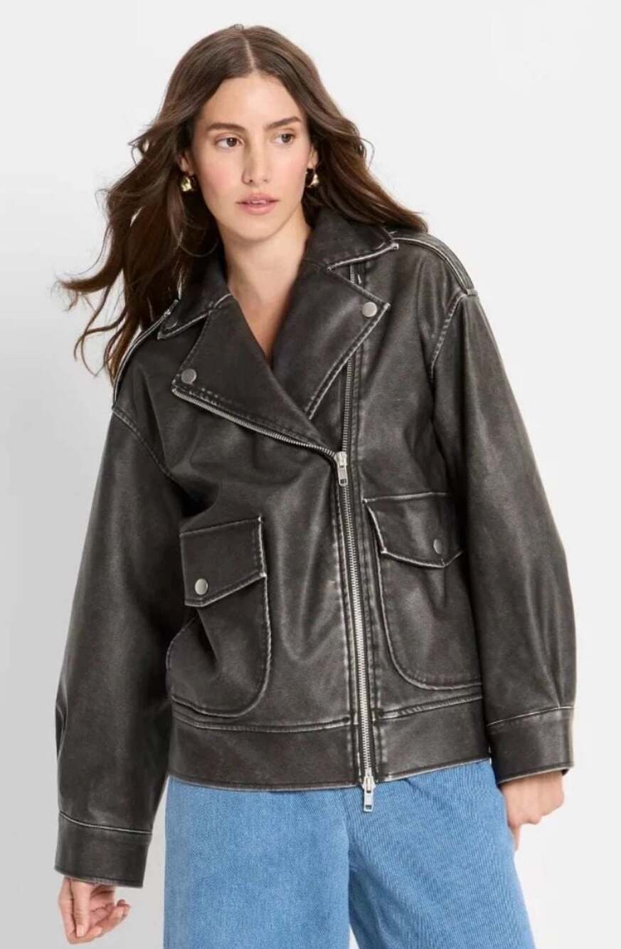 Future Collective Women's Relaxed Faux Leather Moto Jacket